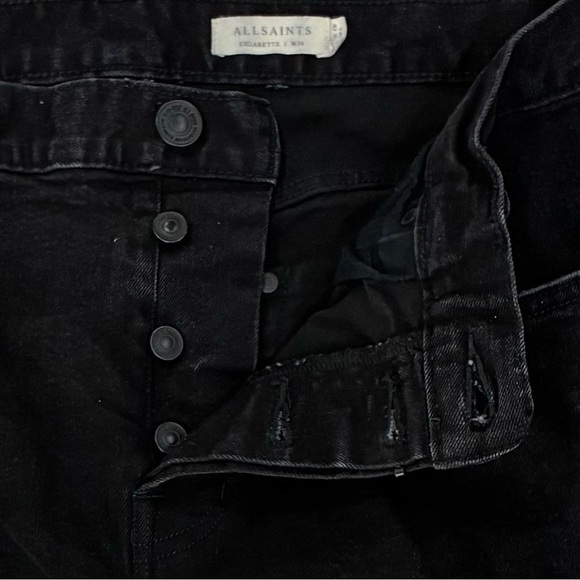 AllSaints Cigarette Skinny Black Jeans Button Fly Stretch Men’s 34x31 EUC - Picture 4 of 11
